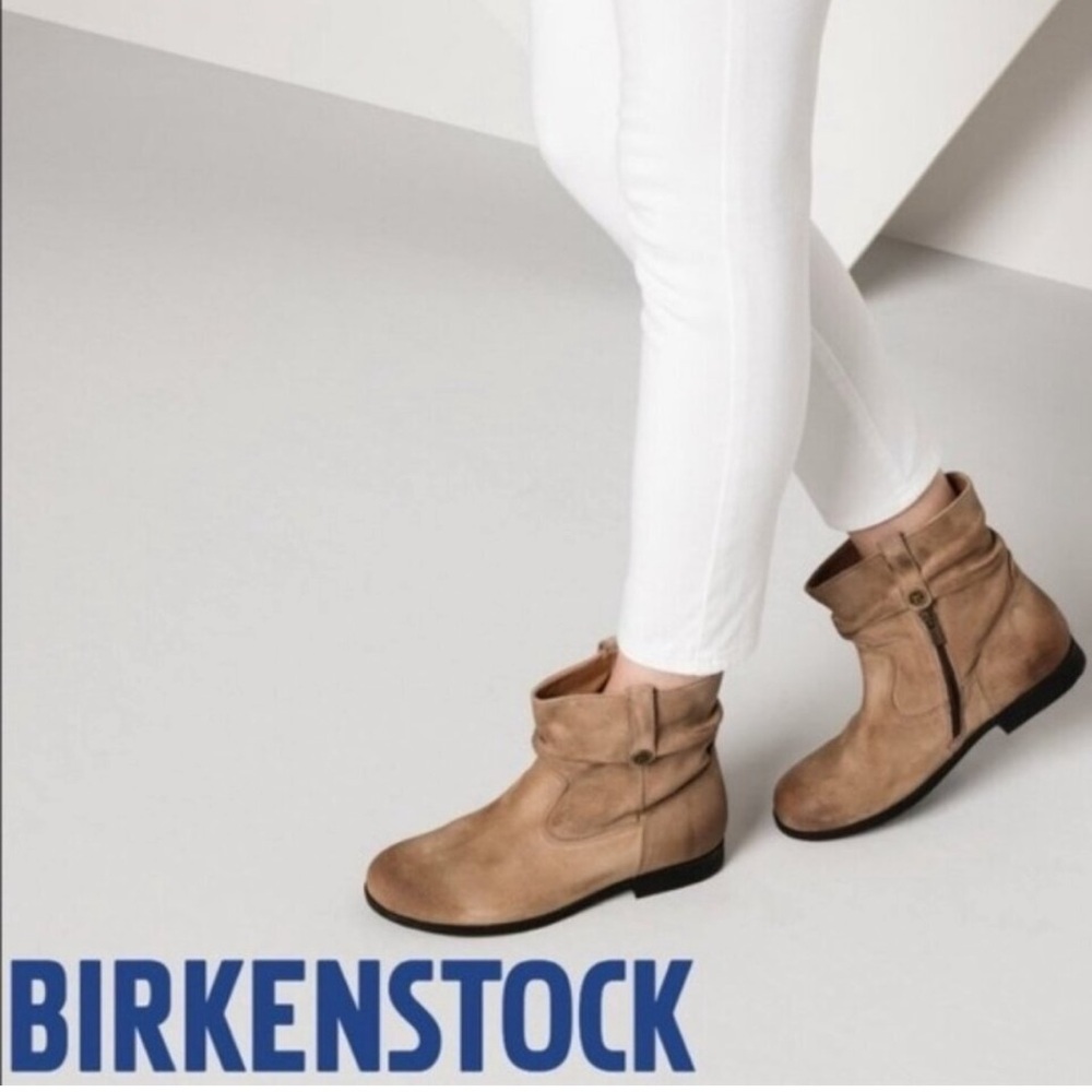 Birkenstock Sarnia Suede Ankle Boots Taupe Slouch Zip | Size 37 US 6/6.5 - Picture 2 of 12